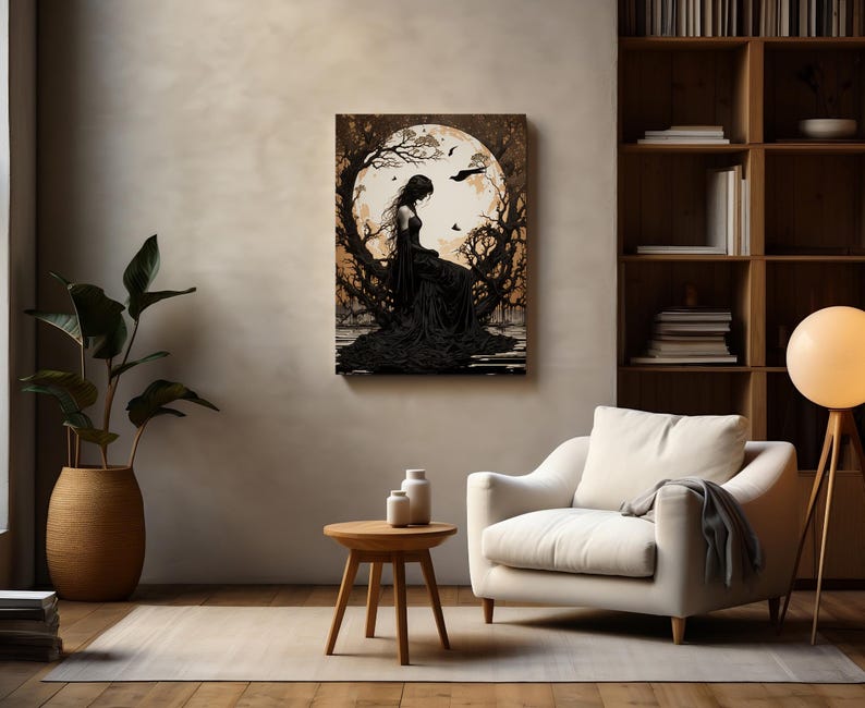 The Morrigan Art Nouveau Print, Celtic Goddess of War, Celtic Mythology Altar, Raven Wall Art, Pagan Art Print, Home Decor, Poster or Canvas