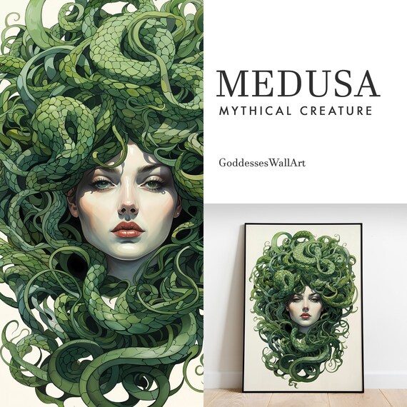 Medusa Art Nouveau, Mythical Creatures, Printable Fantasy Decor, Fantasy Creature, Greek Mythology Print, Medusa Wall Art, Medusa Poster