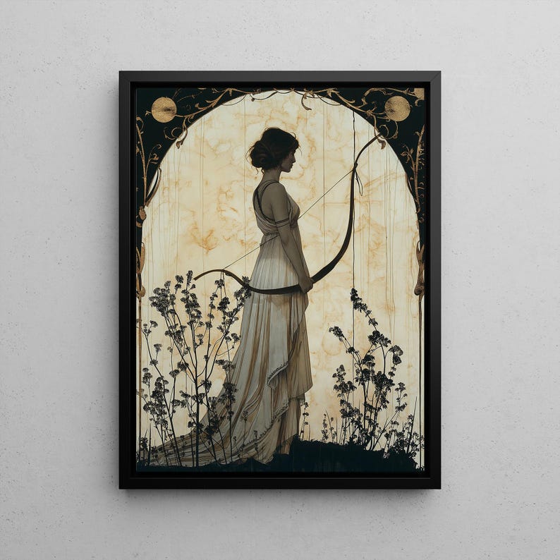 Artemis Premium Matte Poster, Greek Goddess of Hunting, Art Nouveau Print, Divine Feminine Art, Home Decor, Greek Mythology, Feminine Energy