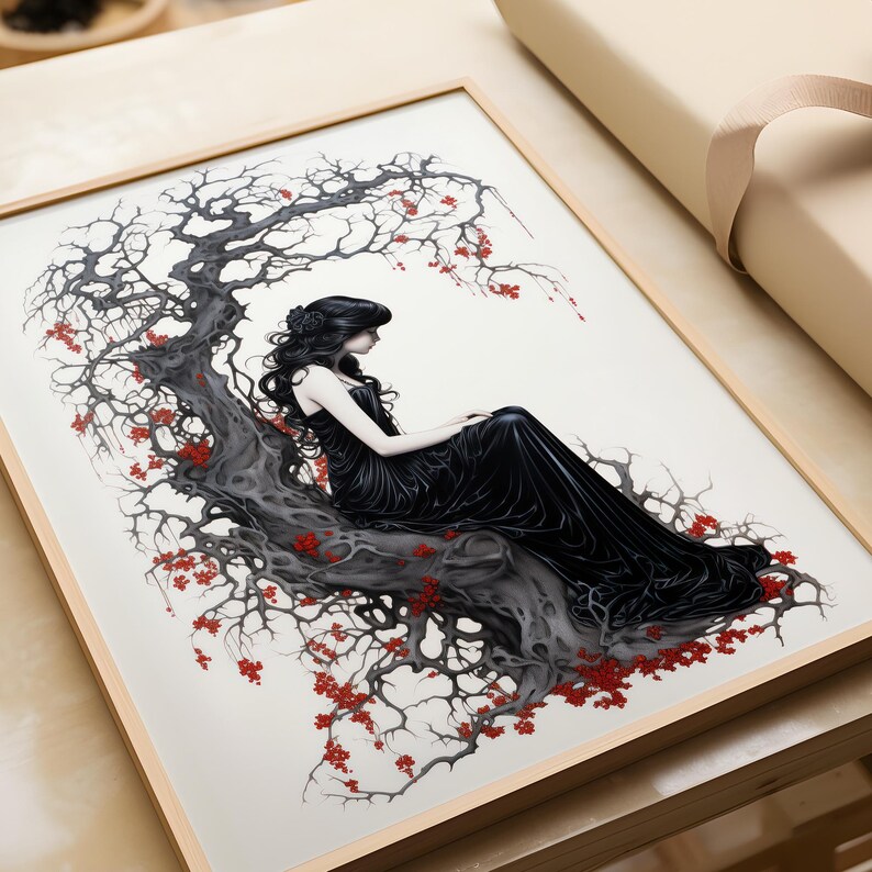 Persephone Art Print, Greek Queen of the Underworld, Goddess Proserpina, Greek Mythology Decor, Greek Goddess Poster, Kore Art Nouveau Print