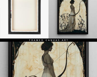 Artemis em tela emoldurada, estilo Art Nouveau, arte emoldurada, pintura em tela, deusa grega da caça, moldura flutuante, mitologia grega, arte de parede emoldurada