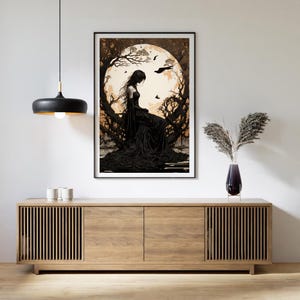 The Morrigan Art Nouveau Print, Celtic Goddess of War, Celtic Mythology Altar, Raven Wall Art, Pagan Art Print, Home Decor, Poster or Canvas