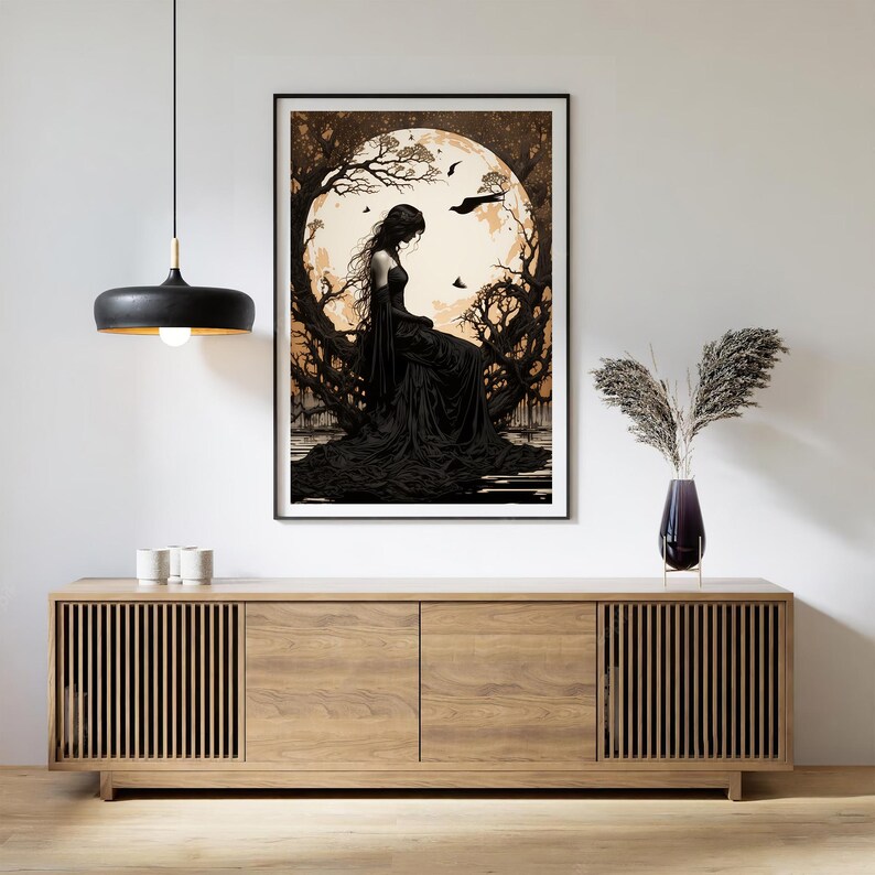 The Morrigan Art Nouveau Print, Celtic Goddess of War, Celtic Mythology Altar, Raven Wall Art, Pagan Art Print, Home Decor, Poster or Canvas