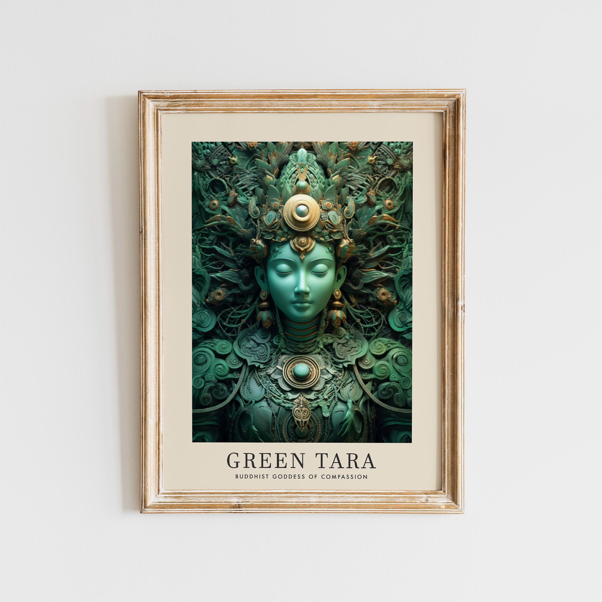Arte de la Diosa Verde Tara, Impresión de Tara Verde, Arte de pared de meditación de la deidad budista tibetana, Arte Divino Femenino, Decoración Espiritual Iluminadora