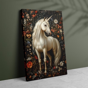 Unicorn Wall Art | Magical Creature Print | Botanical Garden Decor | William Morris Vintage Florals | Whimsical Fantasy Horse Gift