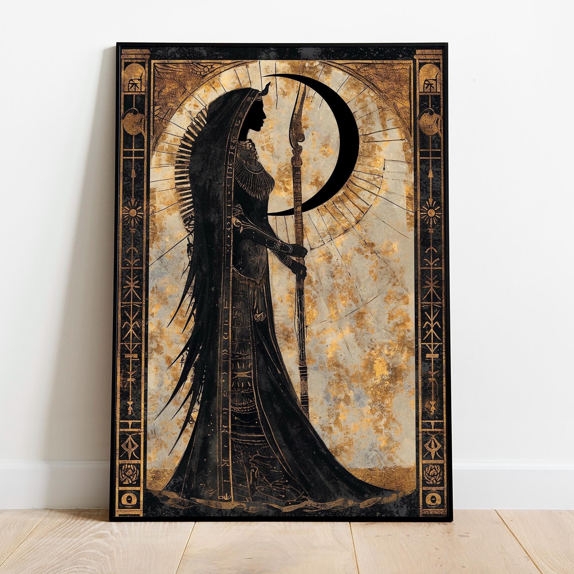 Nephthys Poster Art Nouveau Print, Egyptian Goddess of Death and Darkness, Egyptian Mythology Wall Art, Divine Feminine Art, Feminine Energy