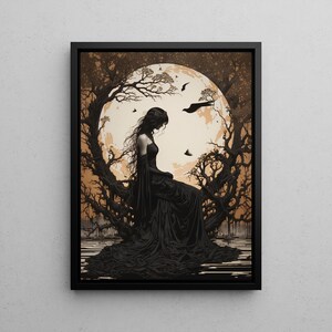 The Morrigan Art Nouveau Print, Celtic Goddess of War, Celtic Mythology Altar, Raven Wall Art, Pagan Art Print, Home Decor, Poster or Canvas