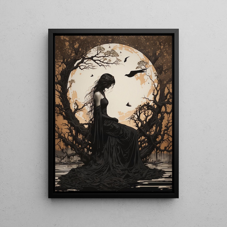The Morrigan Art Nouveau Print, Celtic Goddess of War, Celtic Mythology Altar, Raven Wall Art, Pagan Art Print, Home Decor, Poster or Canvas