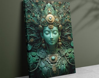 Tara Green Canvas Wall Art, Diosa Budista, Mitología Tibetana, Envolturas de Galería de Lienzos, Decoración Budista del Hogar, Diosa de la Compasión, Tara Verde