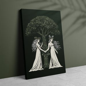 Aine and Grian Wall Art | Celtic Mythology Print | Solstice Tree of Life Decor | Celtic Sisters Canvas | Pagan Wall Art
