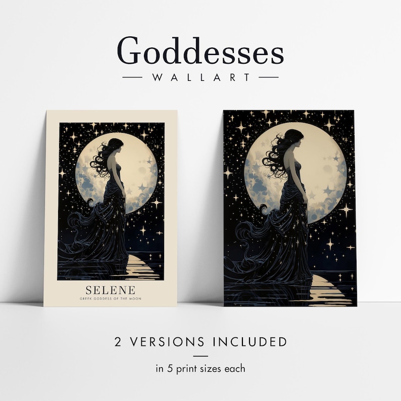 Selene Greek Goddess of the Moon - Moon Goddess Wall Art Greek Mythology, Greek Goddess Poster, Celestial Wall Decor Moon Art Nouveau Print