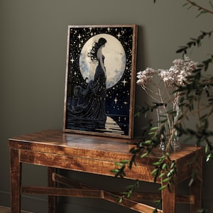 Selene Greek Goddess of the Moon - Moon Goddess Wall Art Greek Mythology, Greek Goddess Poster, Celestial Wall Decor Moon Art Nouveau Print