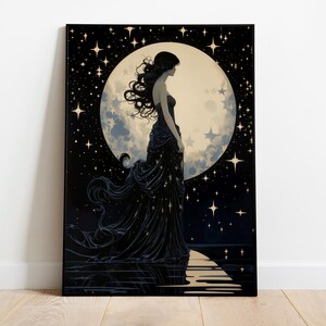 Selene Greek Goddess of the Moon - Moon Goddess Wall Art Greek Mythology, Greek Goddess Poster, Celestial Wall Decor Moon Art Nouveau Print