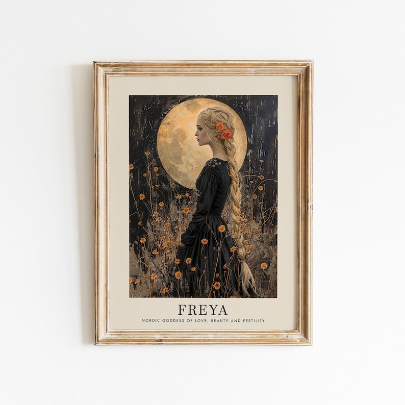 Freya Norse Goddess of Love, Beauty and Fertility, Divine Feminine Art, Art Nouveau Print, Norse Mythology Printable, Feminine Energy Art