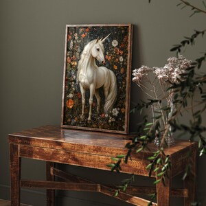 Unicorn Wall Art | Magical Creature Print | Botanical Garden Decor | William Morris Vintage Florals | Whimsical Fantasy Horse Gift