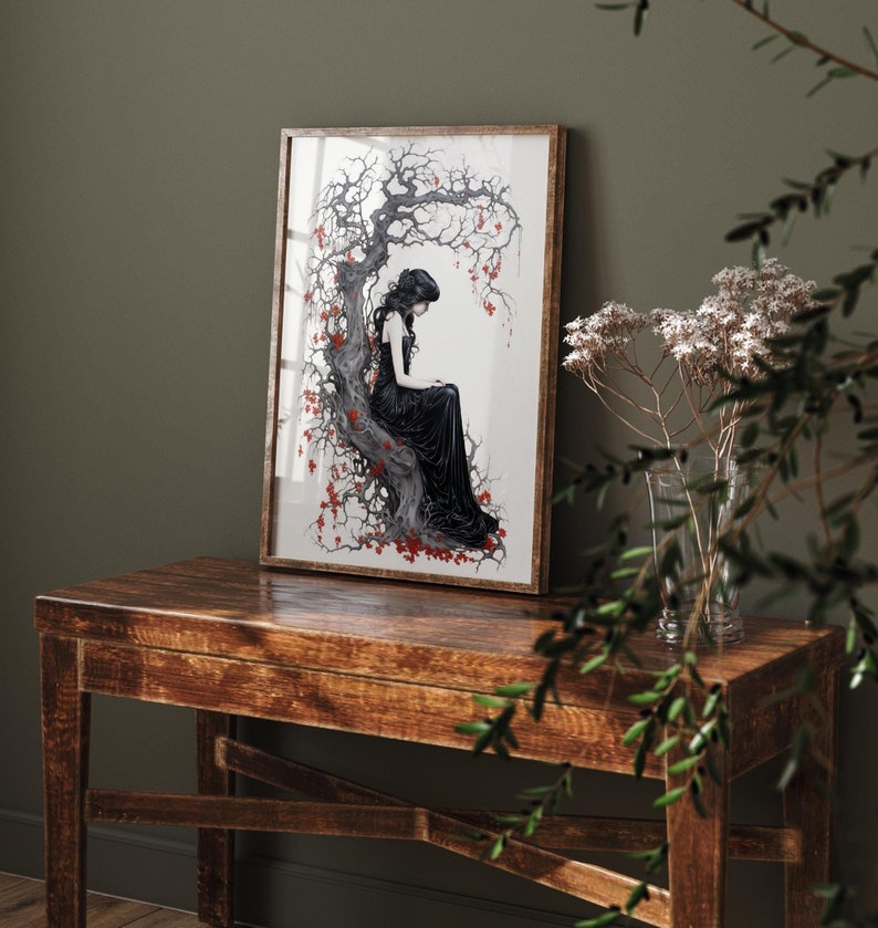 Persephone Art Print, Greek Queen of the Underworld, Goddess Proserpina, Greek Mythology Decor, Greek Goddess Poster, Kore Art Nouveau Print
