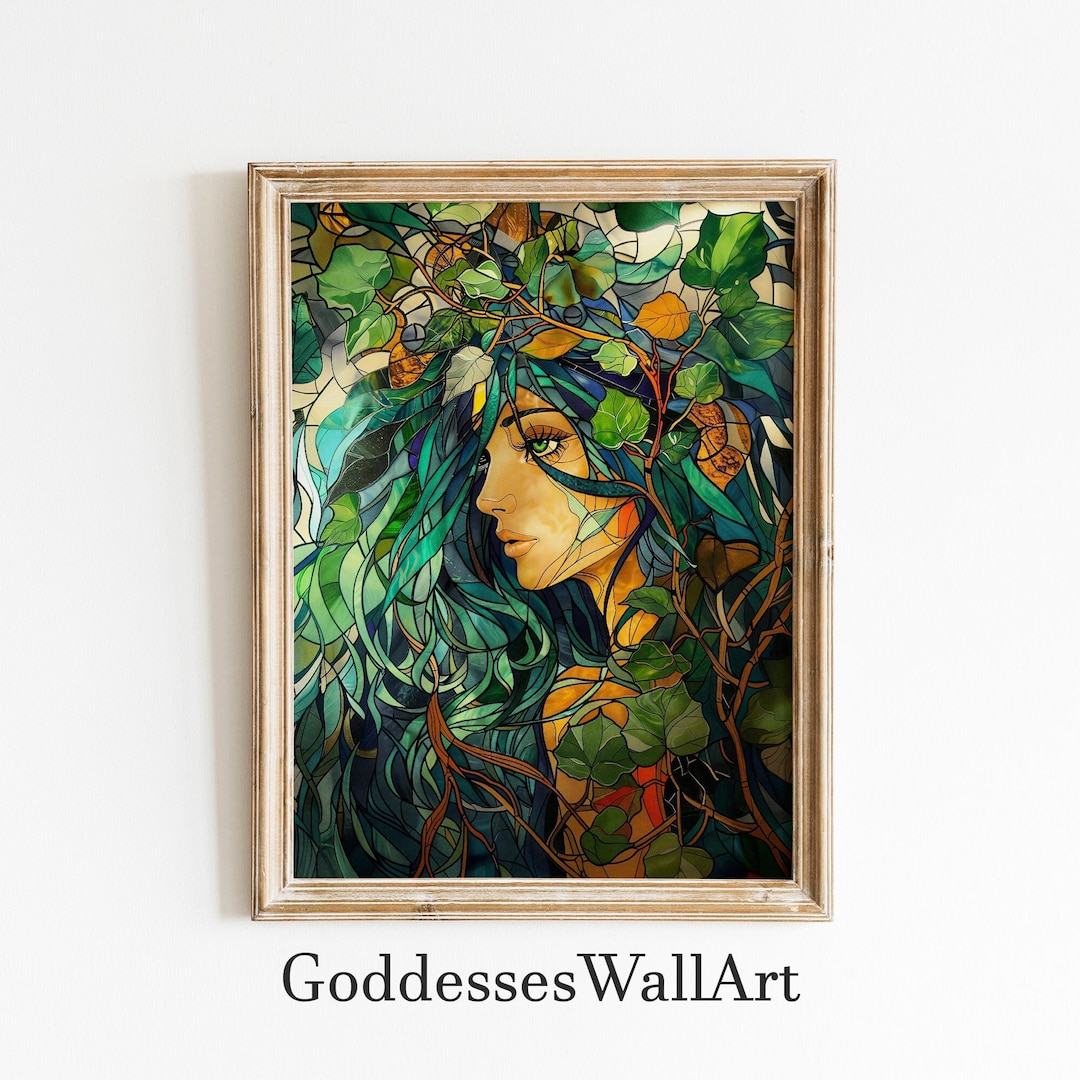 Artemis Greek Goddess of Nature, Digital Wall Art Stained Glass Print ...