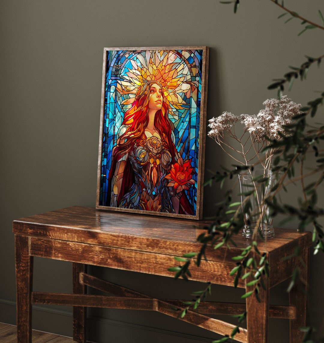 Athena, griechische Göttin des Friedens, Wanddruck GlasmalereiStil, Athena Wandkunst