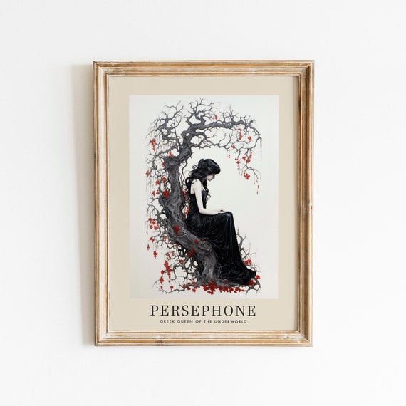 Persephone Art Print, Greek Queen of the Underworld, Goddess Proserpina, Greek Mythology Decor, Greek Goddess Poster, Kore Art Nouveau Print