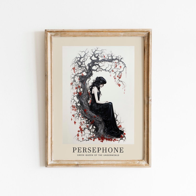 Persephone Art Print, Greek Queen of the Underworld, Goddess Proserpina, Greek Mythology Decor, Greek Goddess Poster, Kore Art Nouveau Print