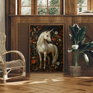 Unicorn Wall Art | Magical Creature Print | Botanical Garden Decor | William Morris Vintage Florals | Whimsical Fantasy Horse Gift