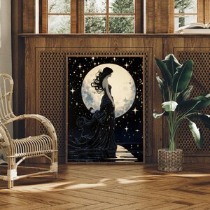 Selene Greek Goddess of the Moon - Moon Goddess Wall Art Greek Mythology, Greek Goddess Poster, Celestial Wall Decor Moon Art Nouveau Print