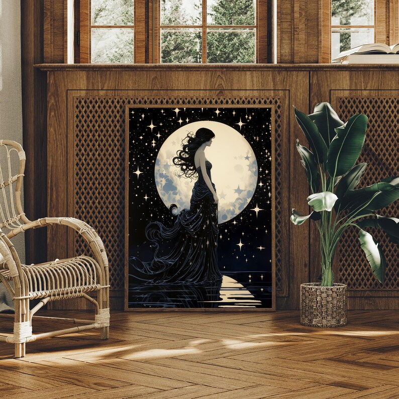 Selene Greek Goddess of the Moon - Moon Goddess Wall Art Greek Mythology, Greek Goddess Poster, Celestial Wall Decor Moon Art Nouveau Print