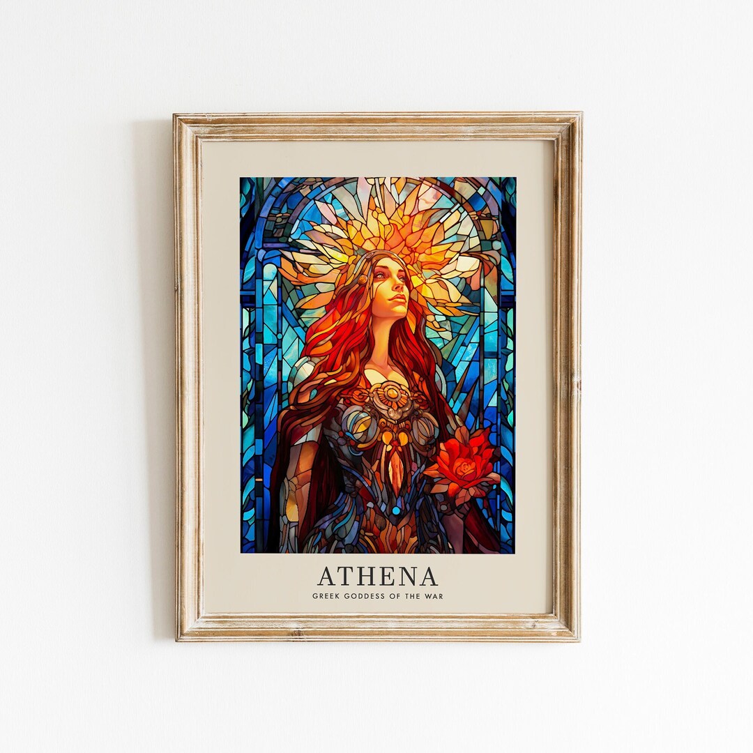 Athena Greek Goddess of the War, Wall Print Stained Glass Style, Athena Wall Art, Greek Goddess