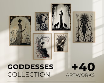 Goddesses Art Nouveau Prints, Mythology Prints Home Decor, Digital Art Set, Art Nouveau Wall Art, Set Prints, Junk Journal, Bundle Art Deco