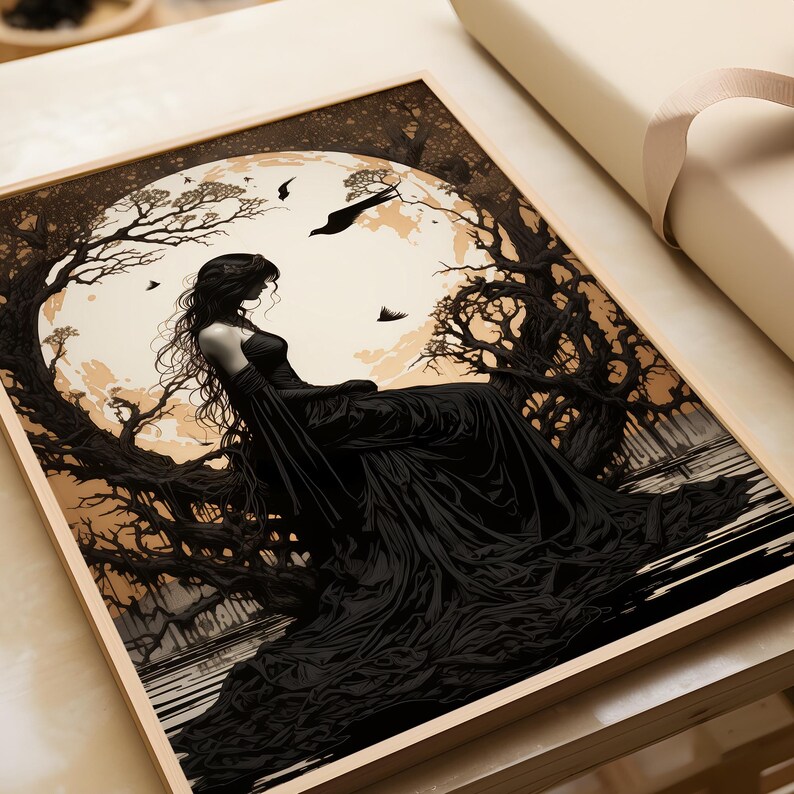 The Morrigan Art Nouveau Print, Celtic Goddess of War, Celtic Mythology Altar, Raven Wall Art, Pagan Art Print, Home Decor, Poster or Canvas