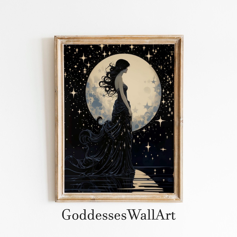 Selene Greek Goddess of the Moon - Moon Goddess Wall Art Greek Mythology, Greek Goddess Poster, Celestial Wall Decor Moon Art Nouveau Print