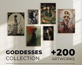 Bündel von Göttinnen, göttliche weibliche Kunst, spirituelles Wandkunst-Dekor, skurrile Kunst, Göttinnenmalerei, Kunstdruck mit weiblicher Energie, Bündel-Wandkunst