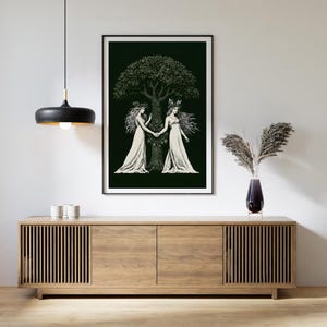 Aine and Grian Wall Art | Celtic Mythology Print | Solstice Tree of Life Decor | Celtic Sisters Canvas | Pagan Wall Art