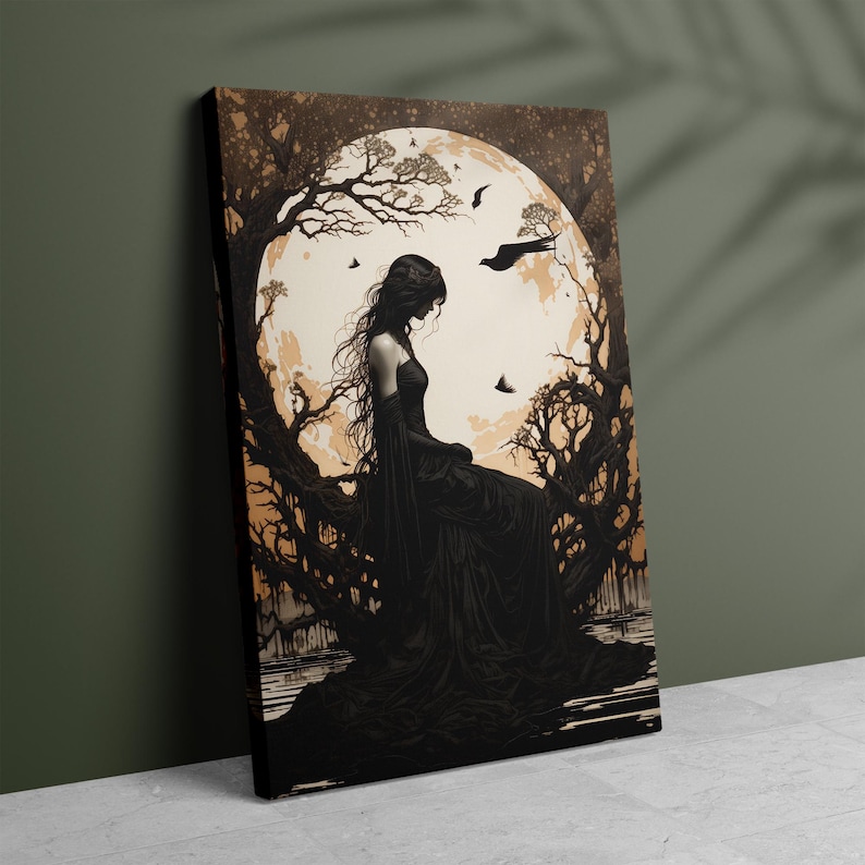 The Morrigan Art Nouveau Print, Celtic Goddess of War, Celtic Mythology Altar, Raven Wall Art, Pagan Art Print, Home Decor, Poster or Canvas