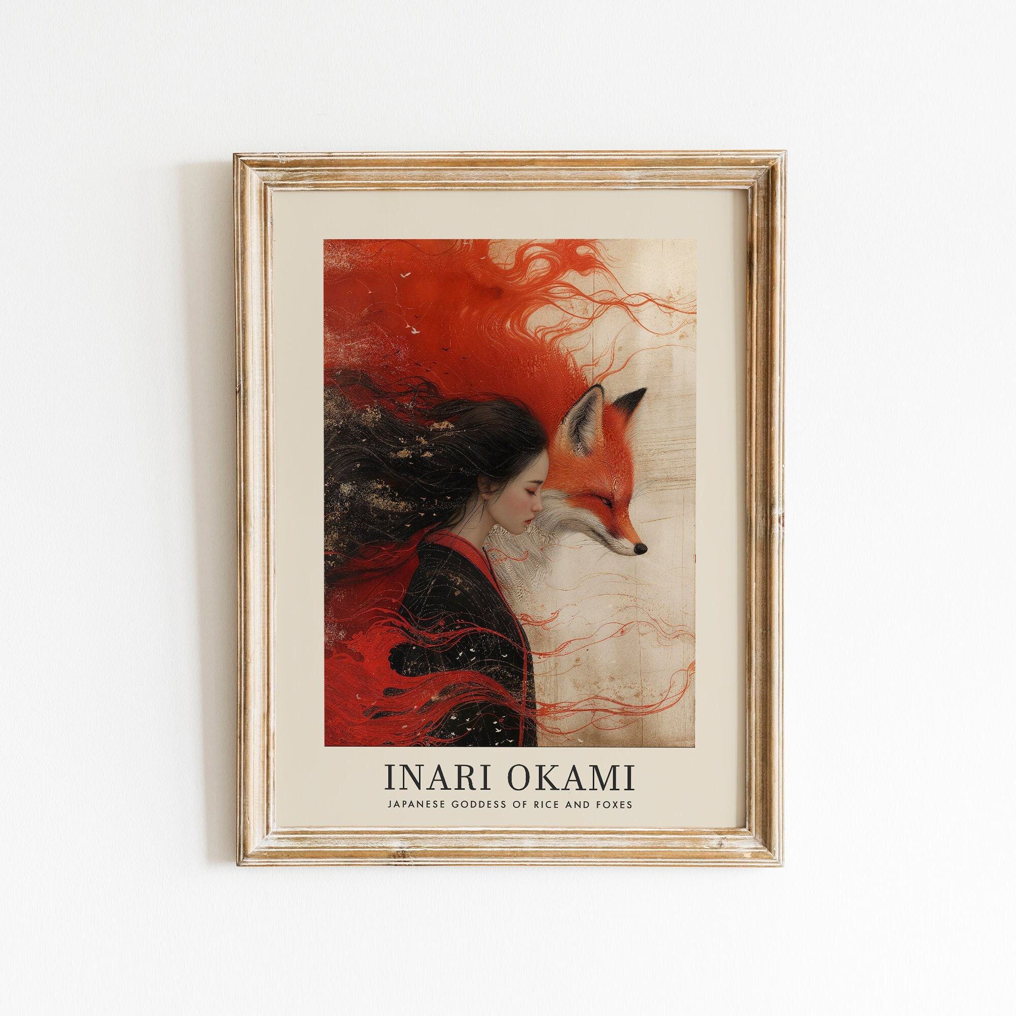Inari Okami Japanese Goddess of Rice and Foxes, Tonalism Style, Shinto ...