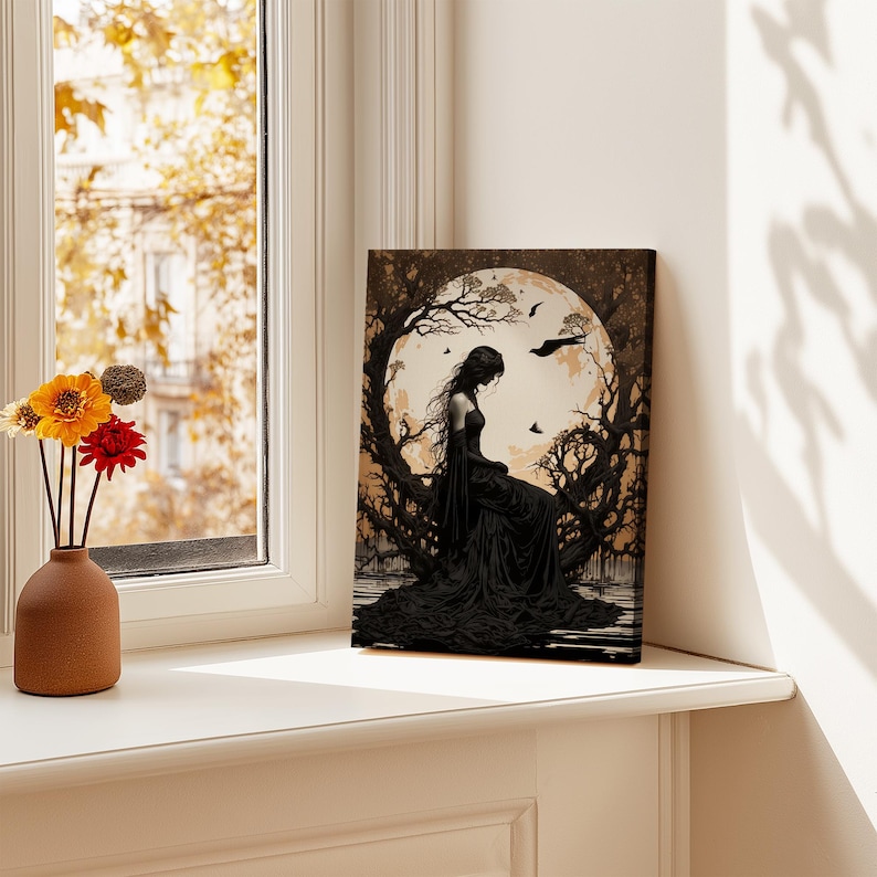 The Morrigan Art Nouveau Print, Celtic Goddess of War, Celtic Mythology Altar, Raven Wall Art, Pagan Art Print, Home Decor, Poster or Canvas