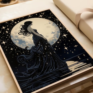 Selene Greek Goddess of the Moon - Moon Goddess Wall Art Greek Mythology, Greek Goddess Poster, Celestial Wall Decor Moon Art Nouveau Print