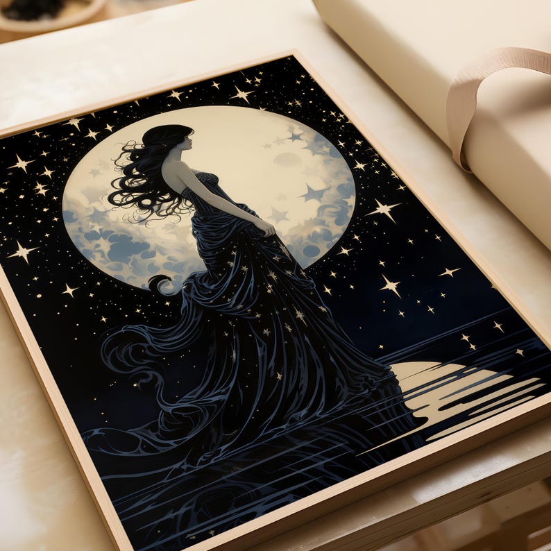 Selene Greek Goddess of the Moon - Moon Goddess Wall Art Greek Mythology, Greek Goddess Poster, Celestial Wall Decor Moon Art Nouveau Print