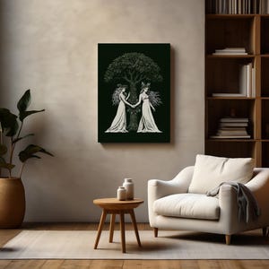 Aine and Grian Wall Art | Celtic Mythology Print | Solstice Tree of Life Decor | Celtic Sisters Canvas | Pagan Wall Art