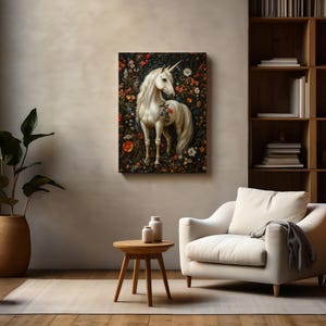 Unicorn Wall Art | Magical Creature Print | Botanical Garden Decor | William Morris Vintage Florals | Whimsical Fantasy Horse Gift