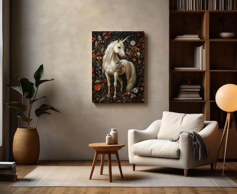 Unicorn Wall Art | Magical Creature Print | Botanical Garden Decor | William Morris Vintage Florals | Whimsical Fantasy Horse Gift
