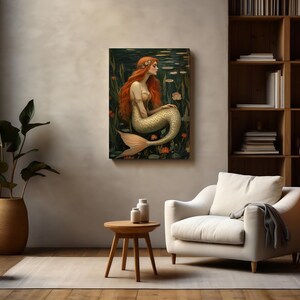 Mermaid Canvas Art | Mermaid Wall Art | William Morris Print | Fantasy Art | Siren Artwork | Mythological Creature