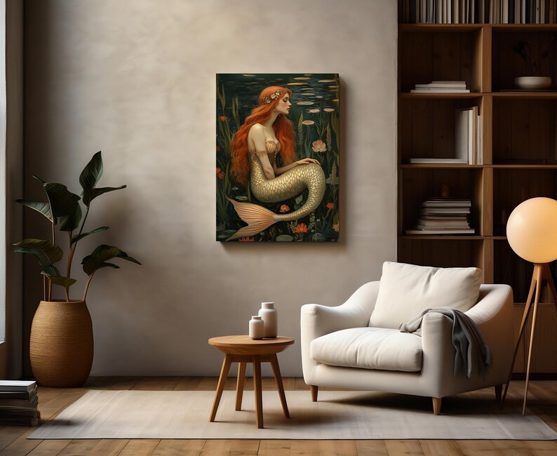Mermaid Canvas Art | Mermaid Wall Art | William Morris Print | Fantasy Art | Siren Artwork | Mythological Creature