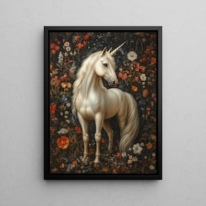 Unicorn Wall Art | Magical Creature Print | Botanical Garden Decor | William Morris Vintage Florals | Whimsical Fantasy Horse Gift