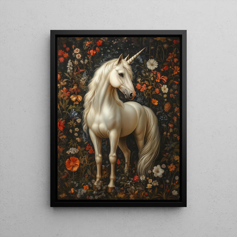 Unicorn Wall Art | Magical Creature Print | Botanical Garden Decor | William Morris Vintage Florals | Whimsical Fantasy Horse Gift