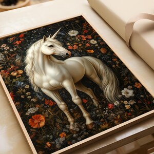 Unicorn Wall Art | Magical Creature Print | Botanical Garden Decor | William Morris Vintage Florals | Whimsical Fantasy Horse Gift