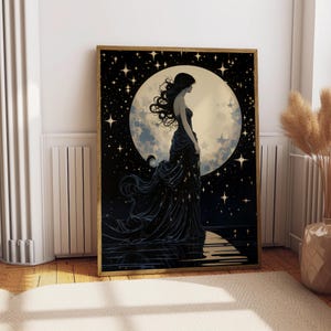 Selene Greek Goddess of the Moon - Moon Goddess Wall Art Greek Mythology, Greek Goddess Poster, Celestial Wall Decor Moon Art Nouveau Print