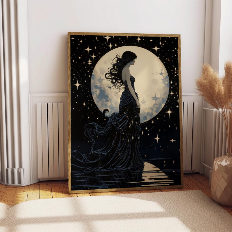 Selene Greek Goddess of the Moon - Moon Goddess Wall Art Greek Mythology, Greek Goddess Poster, Celestial Wall Decor Moon Art Nouveau Print