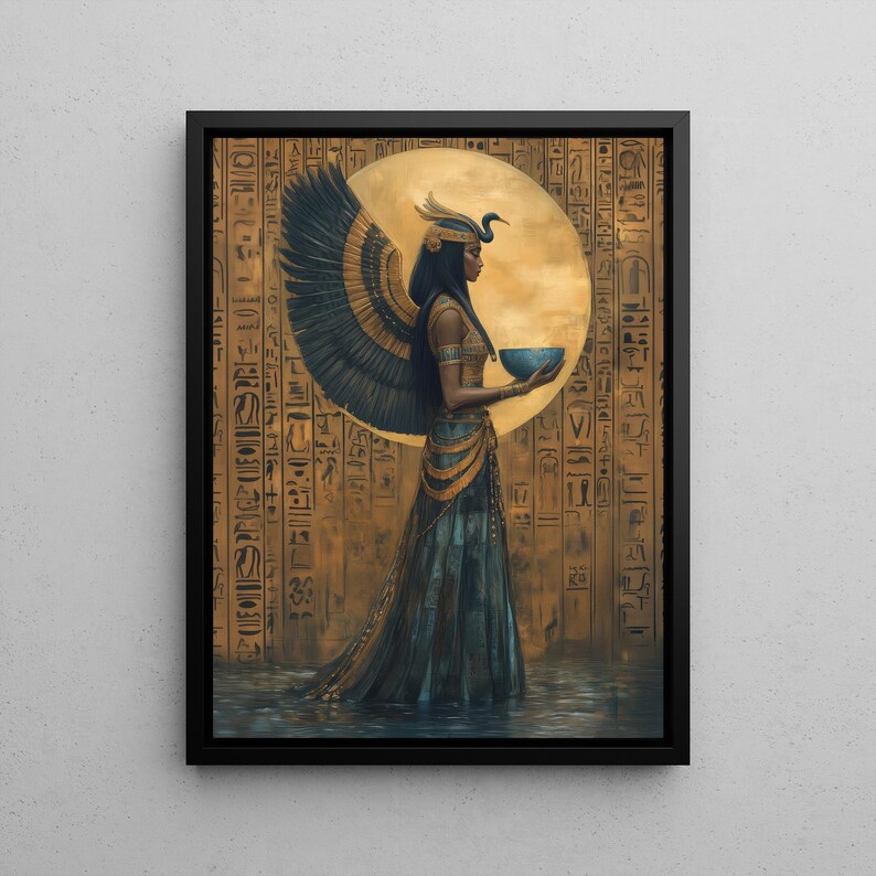 Anuket Goddess Wall Art | Egyptian Mythology Nile Print | Gold & Blue ...