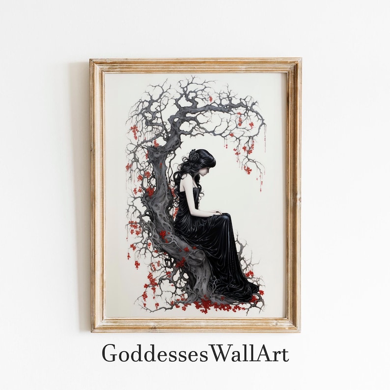 Persephone Art Print, Greek Queen of the Underworld, Goddess Proserpina, Greek Mythology Decor, Greek Goddess Poster, Kore Art Nouveau Print